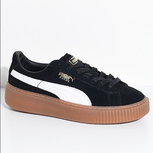 puma suede black white gum